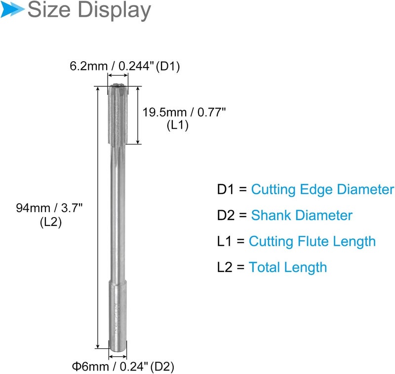 CoCud Machine Chucking Reamers, 6.2mm Diameter D4 Accuracy, M35 Cobalt High Speed Steel Straight Flutes Milling Cutter - (Applications: for Lathe Machine), 1-Piece - Image 1
